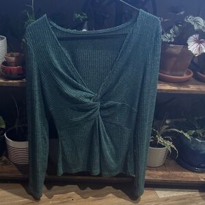 SHEIN Deep Green Twist Front Blouse